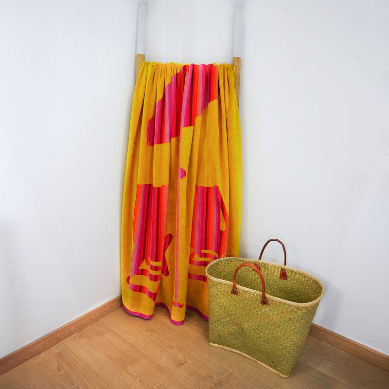 Serviette de plage éponge velours Jacquard jaune 140x180cm - Malta