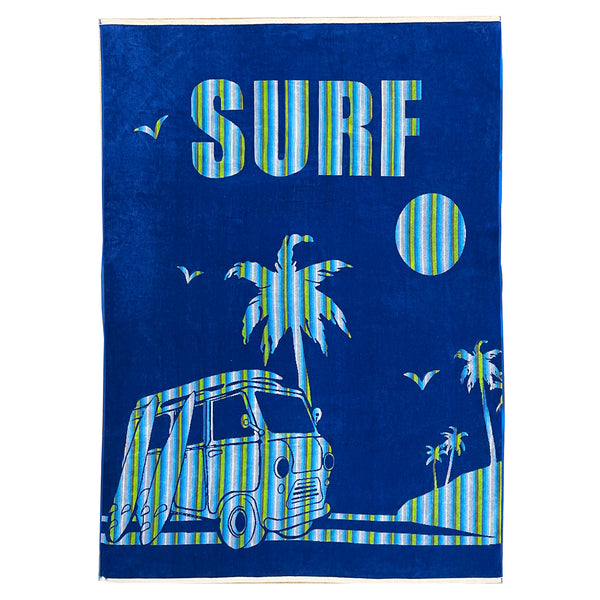 Serviette de plage éponge velours Jacquard bleu 140x180cm Nyaralas - Le Comptoir de la Plage®