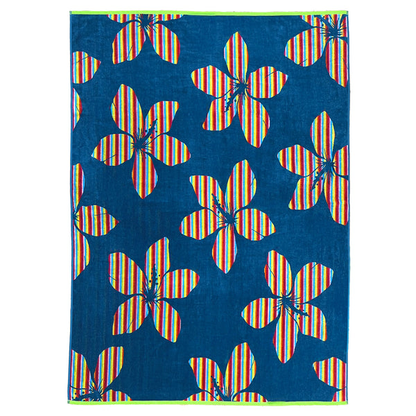 Serviette de plage éponge velours Jacquard bleu 140x180cm Yakama - Le Comptoir de la Plage®