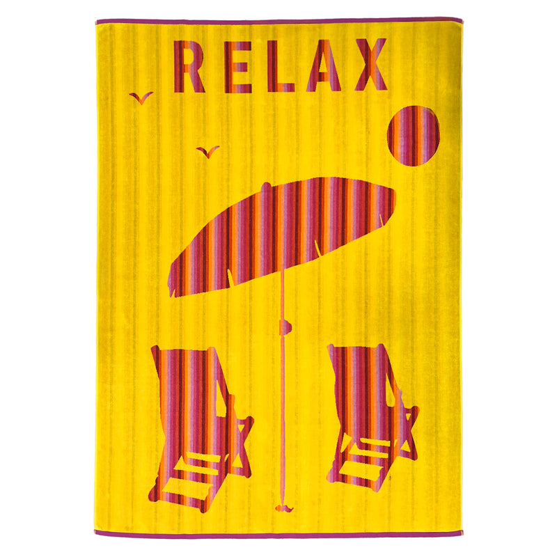 Serviette de plage éponge velours Jacquard jaune Malta - Le Comptoir de la Plage