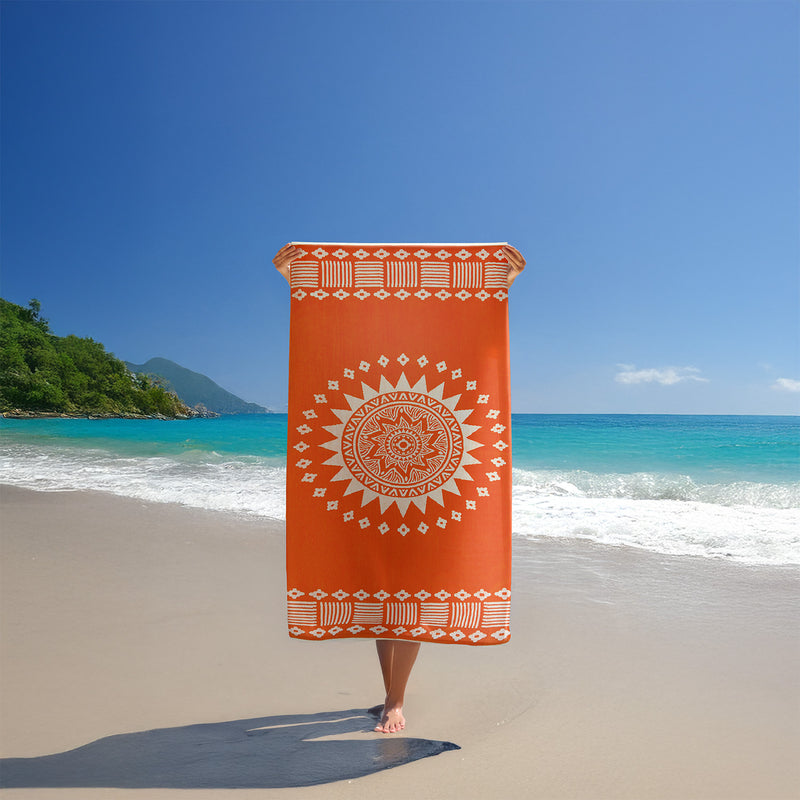 Serviette de plage éponge velours Jacquard Orange 90x170 400g/m² - Oranza